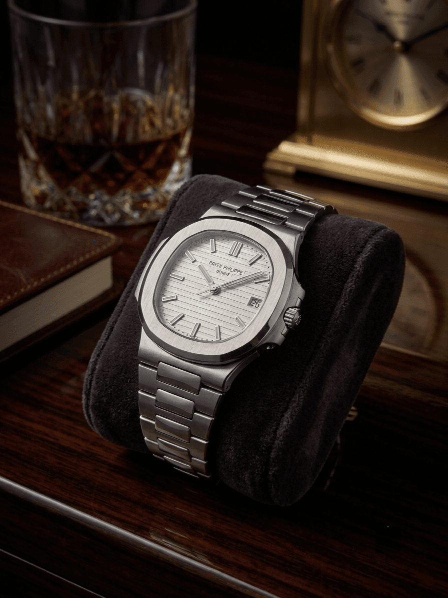 Patek Philippe Nautilus Silvery White — front view