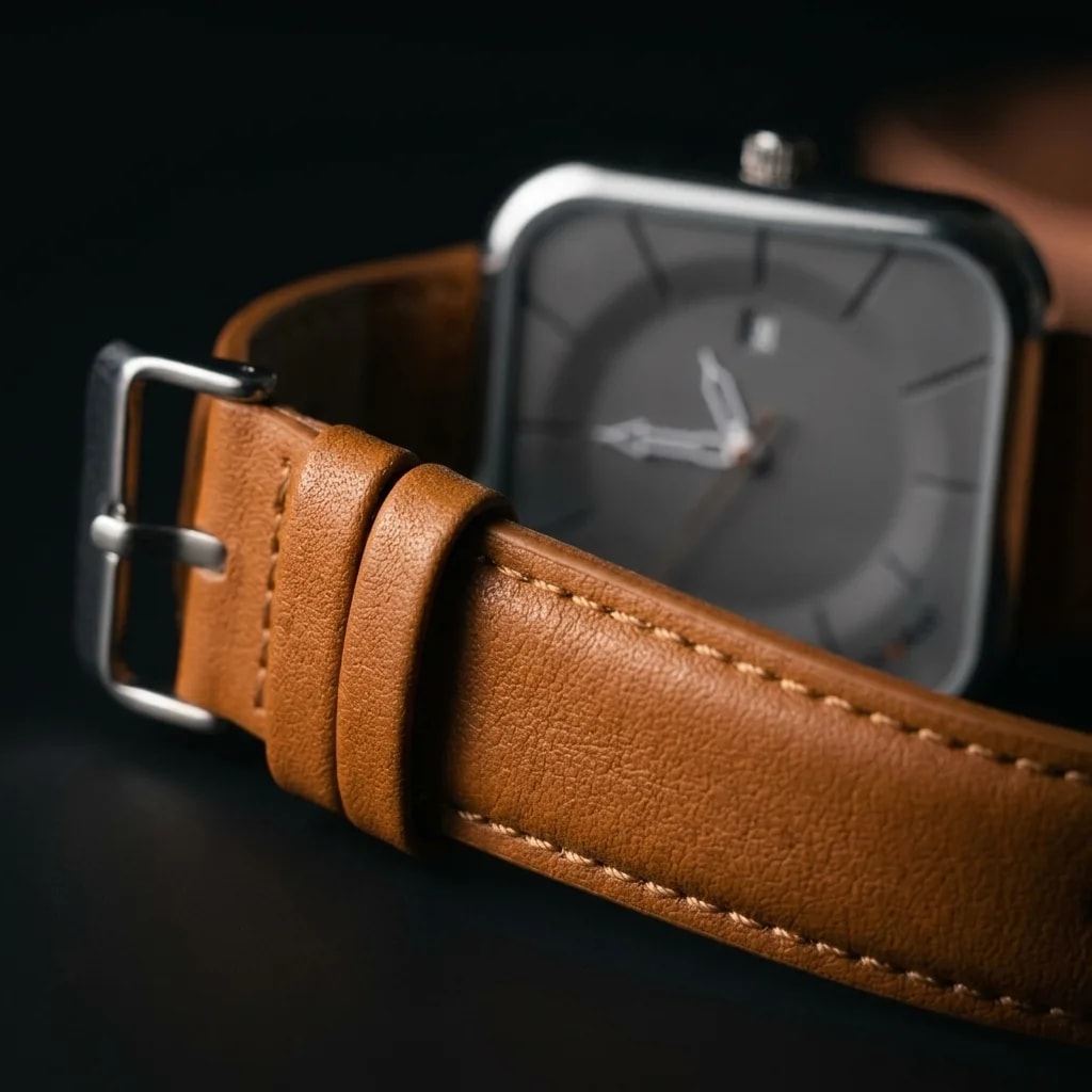Cassray Brown & Silver — leather strap detail