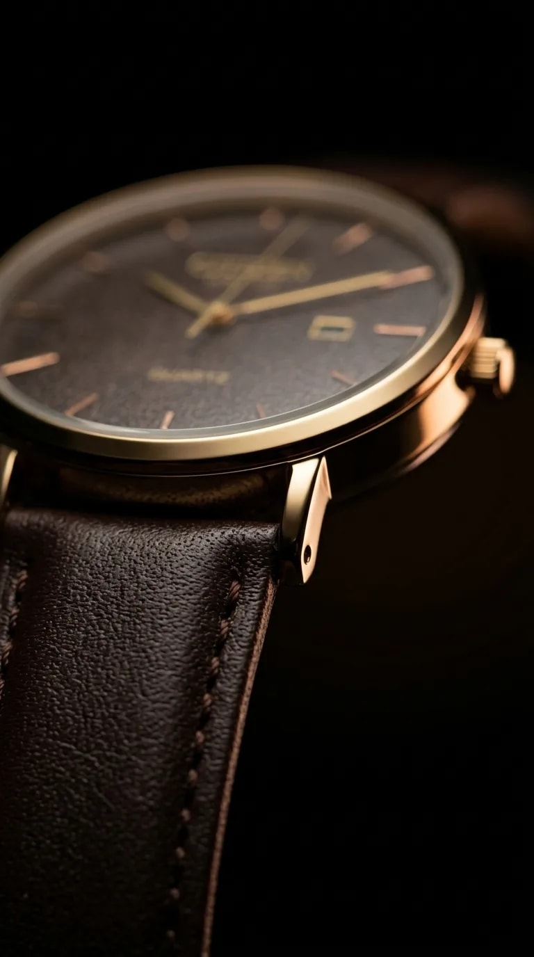 Citizen Gold & Black — leather strap detail