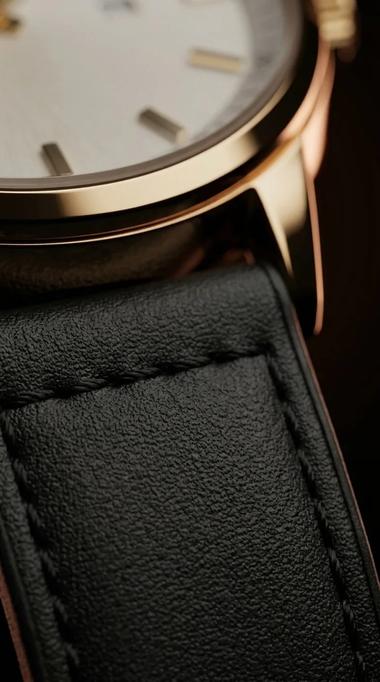 Heryi Rose Gold White — leather strap detail
