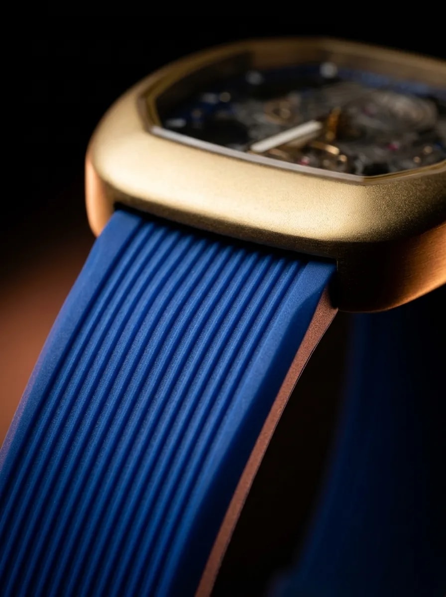 Matturi Azure & Gold — ribbed rubber strap