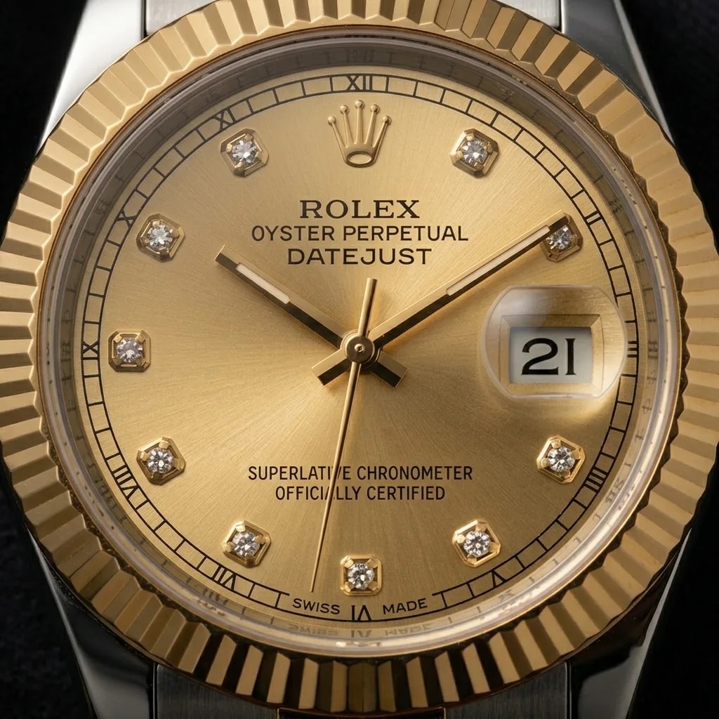 Rolex Datejust Gold — champagne diamond dial
